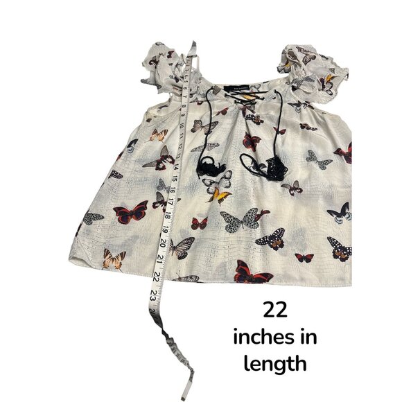 The Kooples Womens Off-Shoulder Butterfly Print Silk Top M - Lace-Up Front & Ruf - Picture 7 of 8